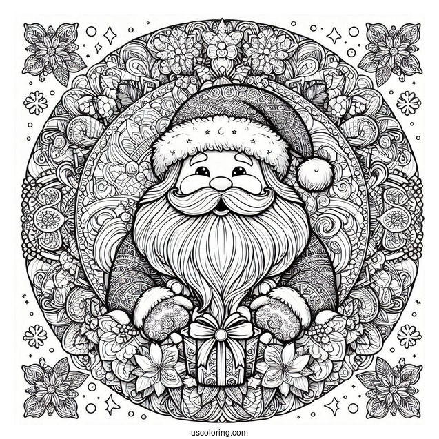 Realistic Santa Inside A Christmas Mandala Coloring Page