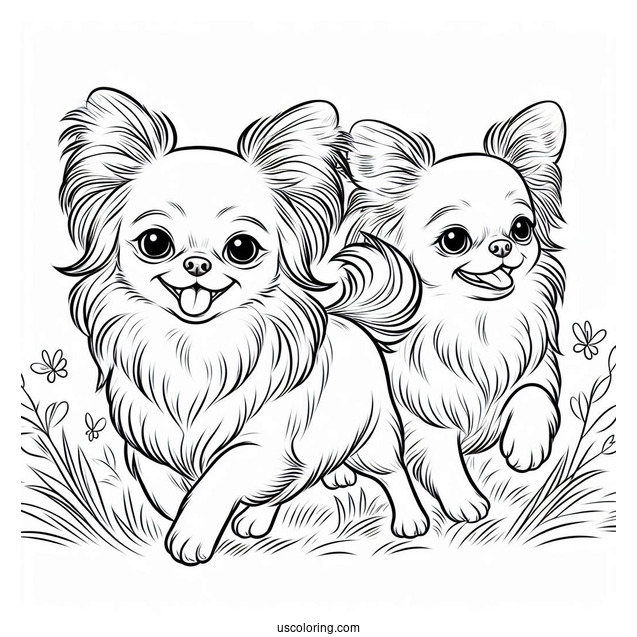 Happy Long Hair Chihuahua Coloring Page Walking On Grass