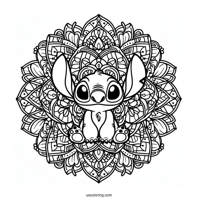 Lilo & Stitch Coloring Page Of Intricate Stitch Mandala