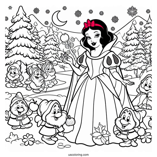 Snow With With Seven Dwarfs And Evil Queen To Color