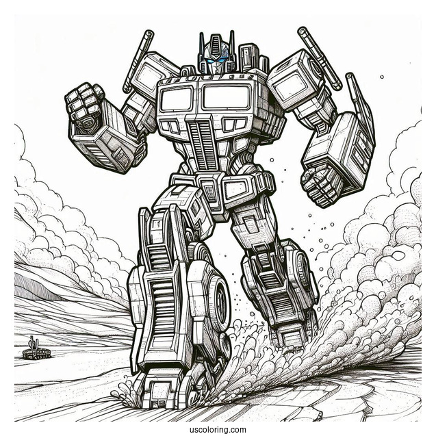 Optimus Prime Coloring Page Running In The Desert