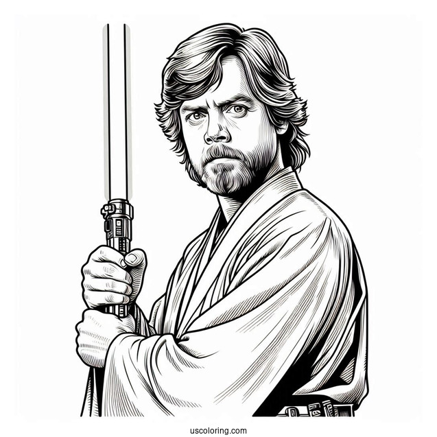 Luke Skywalker Holding Lightsaber Coloring In