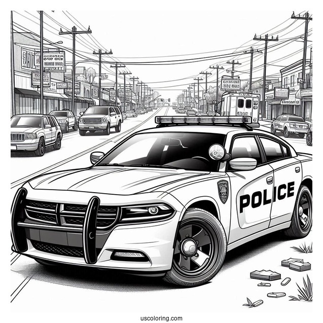 Dodge Charger Police Car On Street To Color