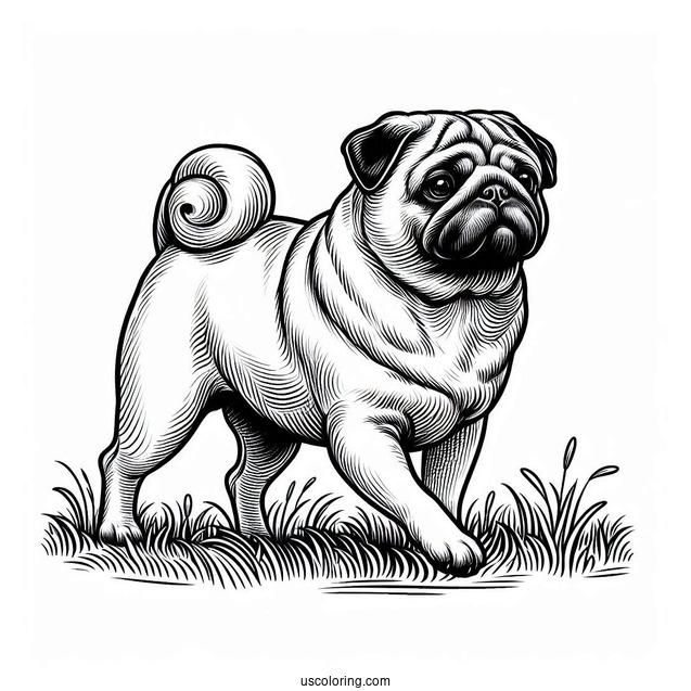 Adult Pug Walking On Grass