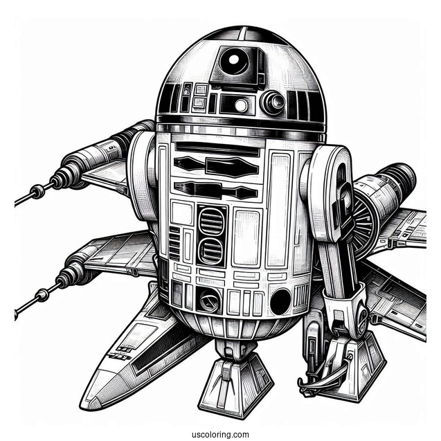 R2-D2 Coloring Page On Top Of X-Wing