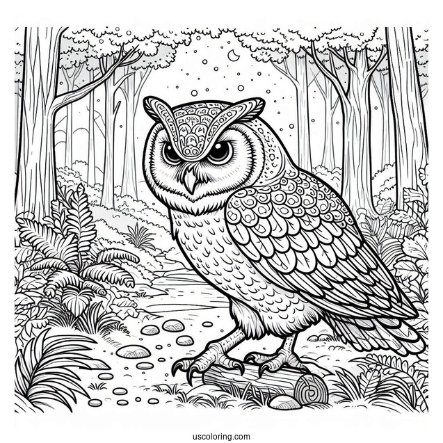 Large Owl Walking On Forrest Floor
