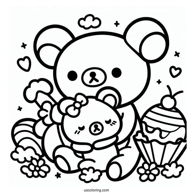 Kiiroitori, Rilakkuma Coloring Page And Chairoikaguma Hugging Rilakkuma