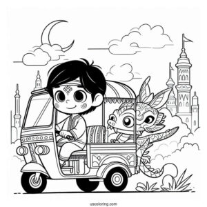 Raya And The Last Dragon Coloring Page Of Cute Baby Tuk Tuk For Preschoolers