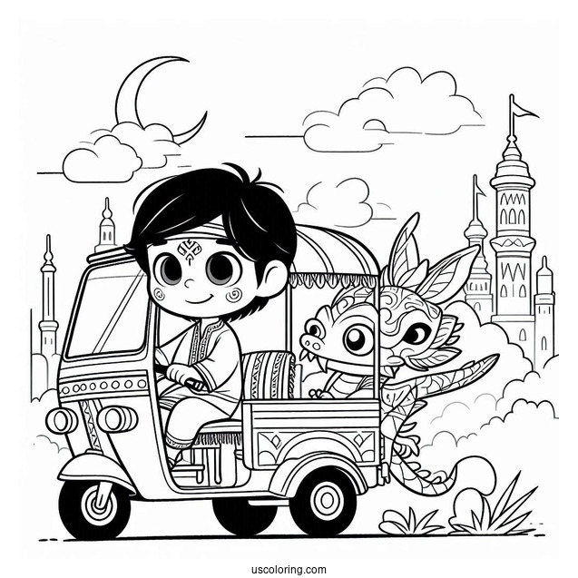 Raya And The Last Dragon Coloring Page Of Cute Baby Tuk Tuk For Preschoolers