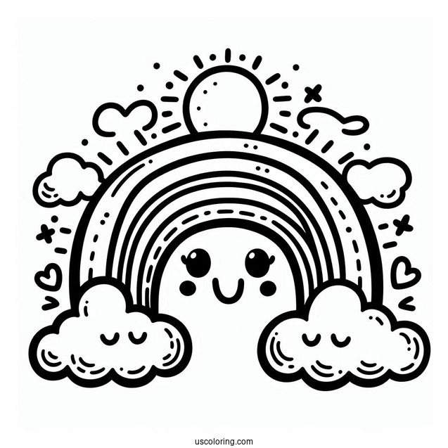 Rainbow With Smiling Clouds To Color