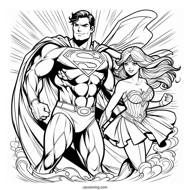 Superman With Lois Lane Coloring Sheet