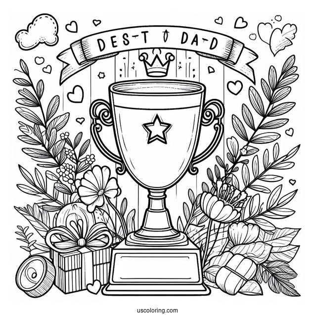 Father's Day Coloring Page Of Best Dad Ever Trophy