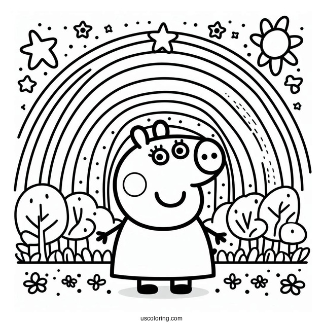 Coloring Page Of Peppa Pig Themed Rainbow