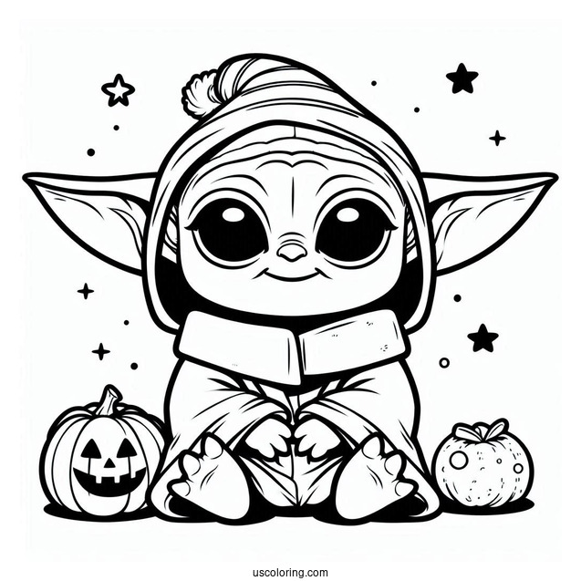 Happy Halloween Baby Yoda To Color