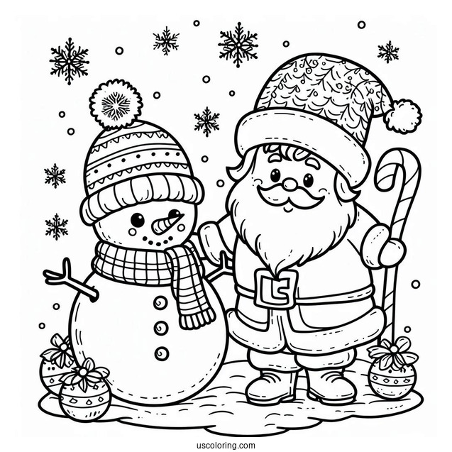 Coloring Page Of Santa And Snowman To Color