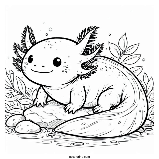 Chubby Axolotl Coloring Page Sitting