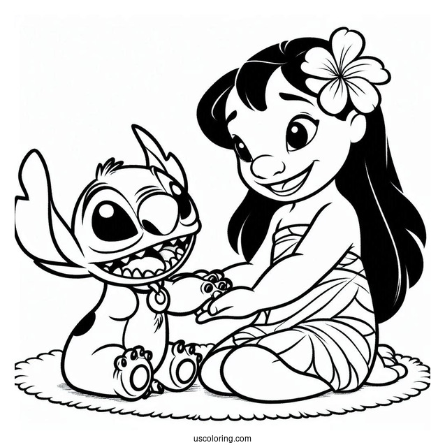 Easy Coloring Page Of Lilo and Stitch For Kids