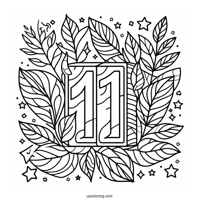 Numberblocks Coloring Page 11 With Leaves And Stars