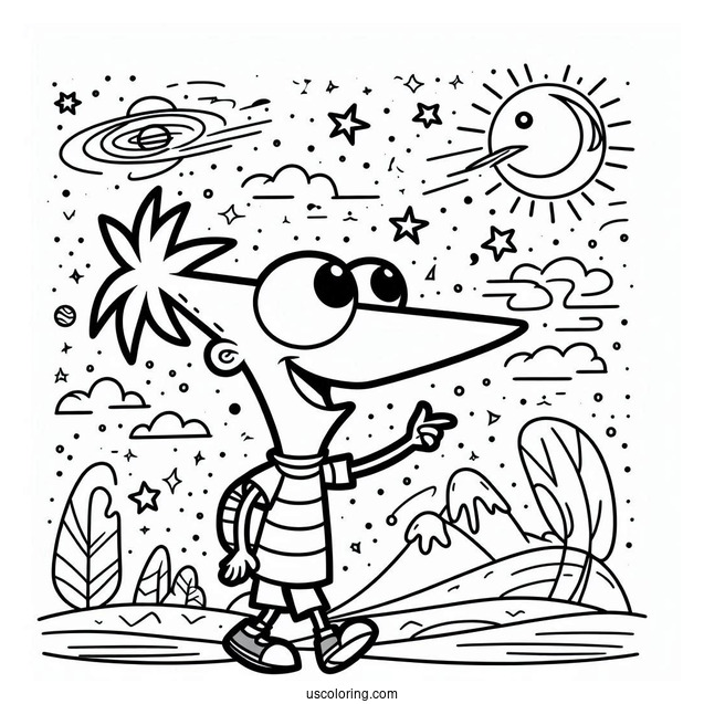 Cute Phineas And Ferb Coloring Page For Preschoolers