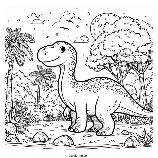 Dinosaur Coloring Page Of Muttaburrasaurus Outside The Forest