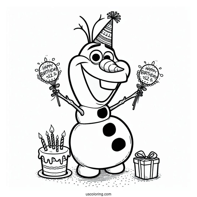Olaf Happy Birthday Coloring Page For Kids