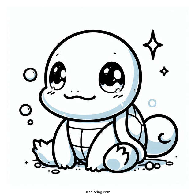 Kawaii Squirtle Coloring Page For Preschoolers