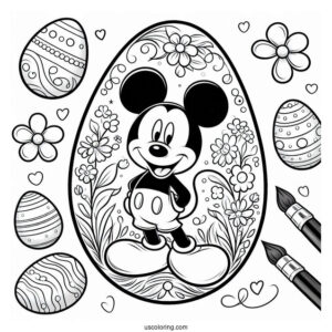 Mickey Mouse Painting Easter Eggs Coloring Page