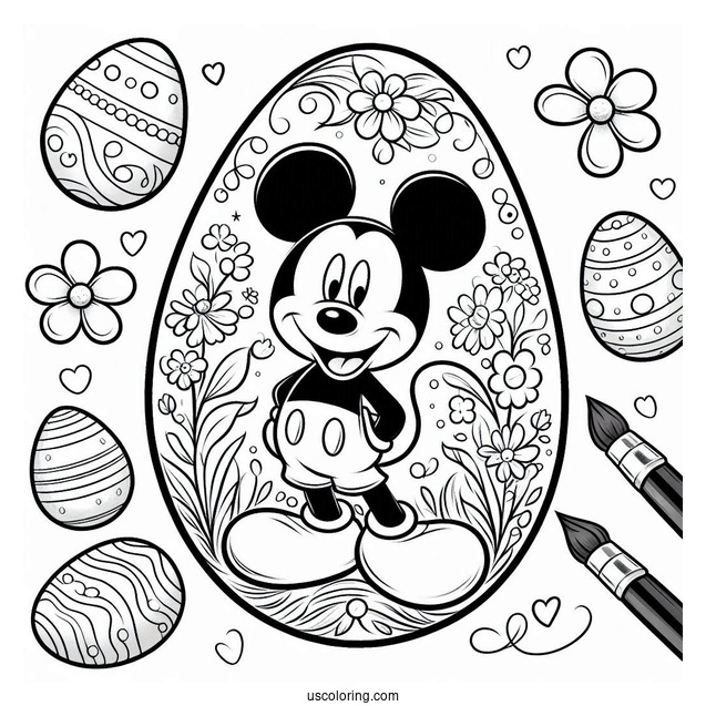 Mickey Mouse Painting Easter Eggs Coloring Page