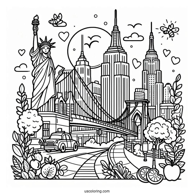 New York Coloring Page Of The Big Apple For Preschoolers