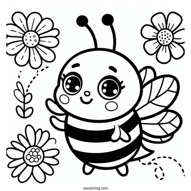 Happy Bee Coloring Page Flashcard For Kids