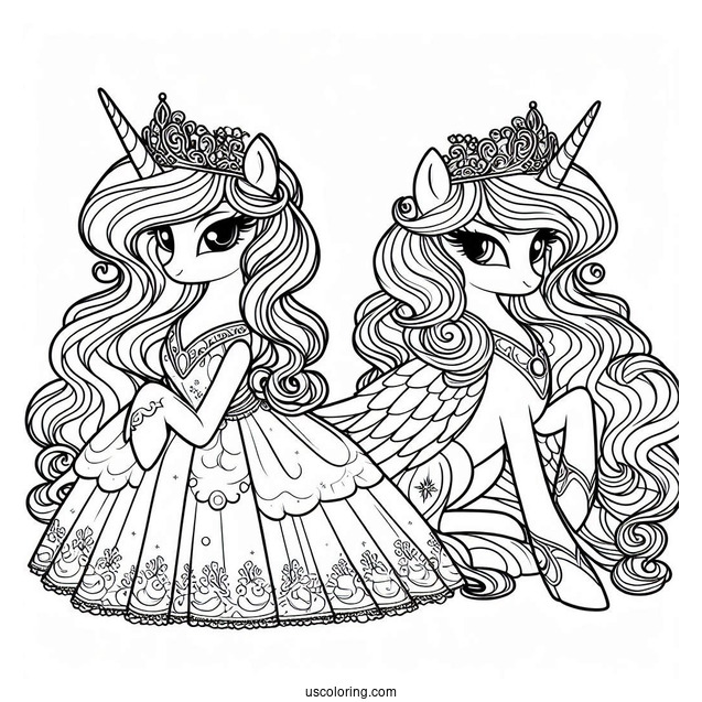 Princess Celestia Coloring Page And Princess Luna In Dresses