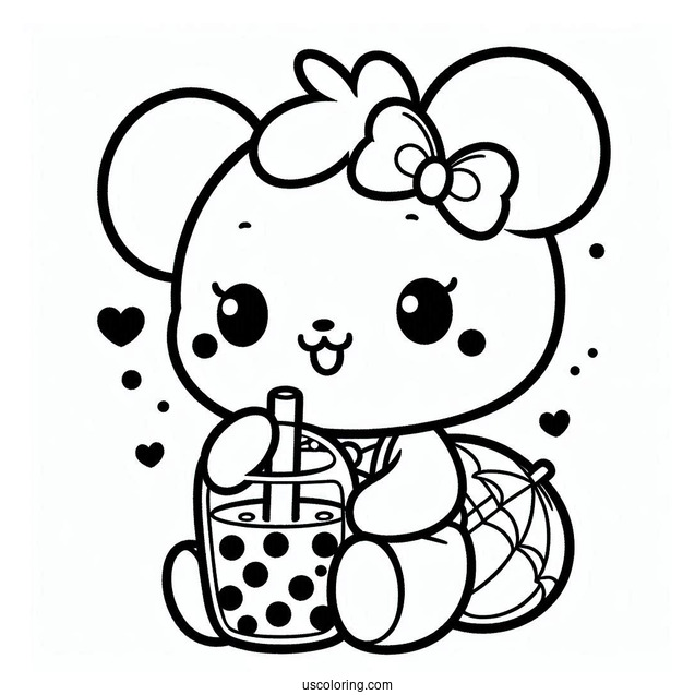 Adorable Pochacco Coloring Page Drinking Boba Tea For Kids