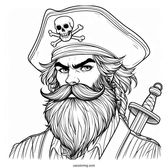 Serious Pirate Coloring Page With Long Beard And Mustache