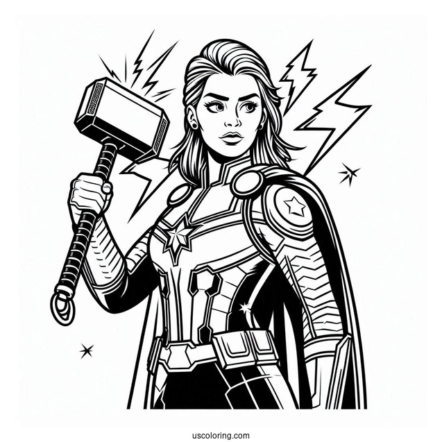 Captain America Holding Thors Hammer With Lightening