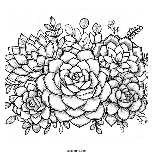 Full Page Succulent Coloring Page Variety