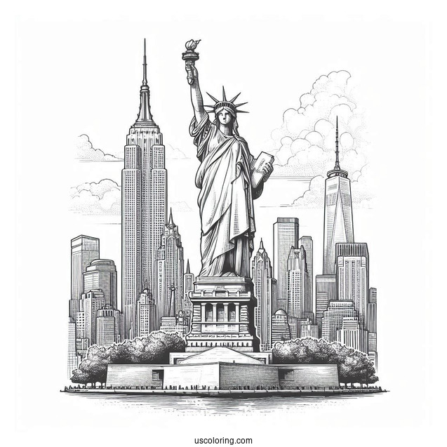 New York Coloring Page Of Realistic Statue Of Liberty
