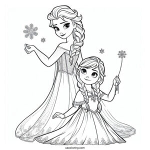 Frozen Elsa And Anne To Color In For Kids