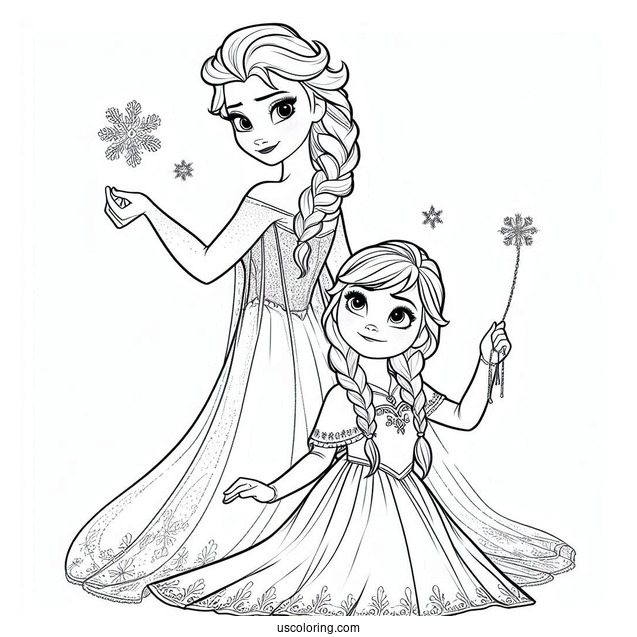 Frozen Elsa And Anne To Color In For Kids