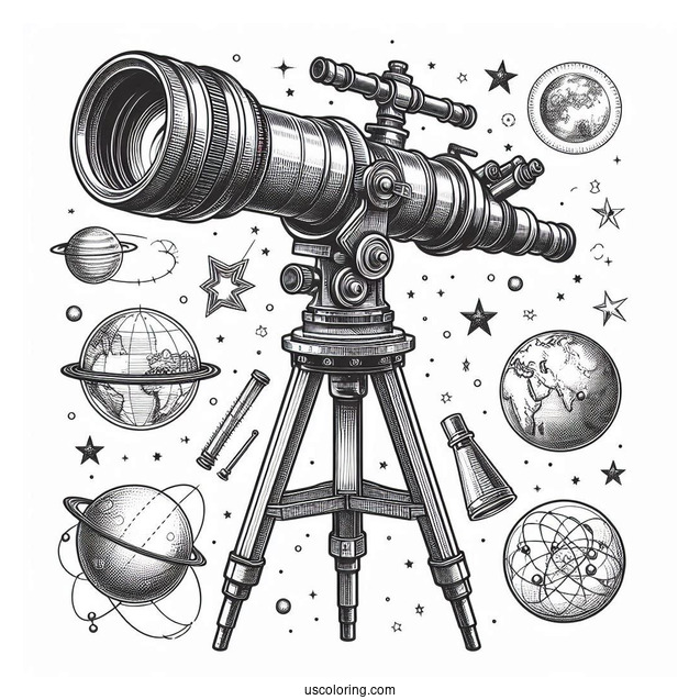 Science Coloring Page Of Detailed Refractor Telescope