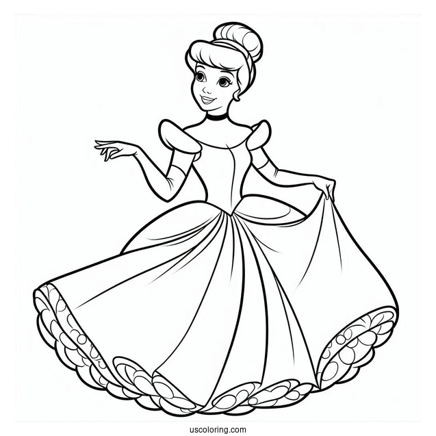 Easy Outline Of Cinderella To Color For Kids