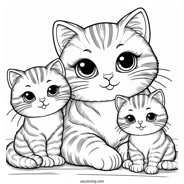 Mommy Cat With Two Kittens