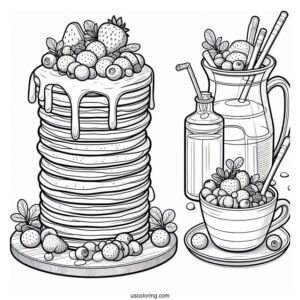 Tall Pancake Coloring Page Tower With Berries And Syrup