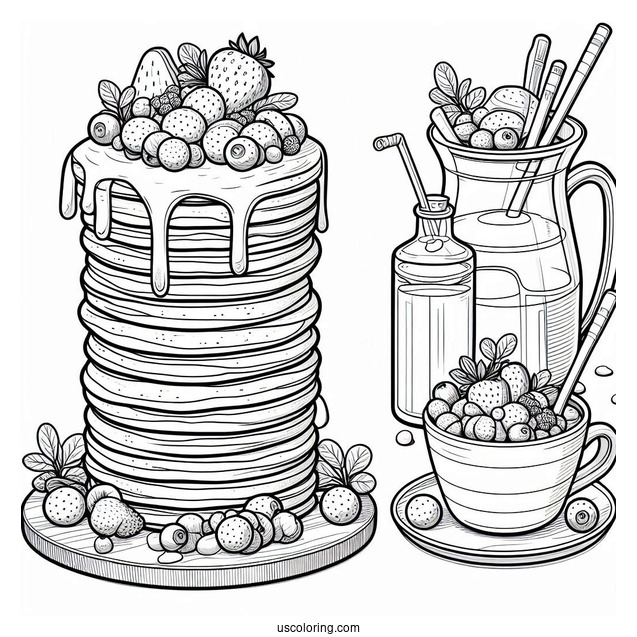 Tall Pancake Coloring Page Tower With Berries And Syrup