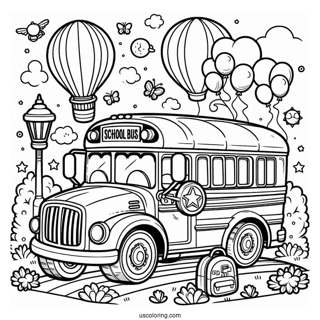 Cartoon School Bus Coloring Page Full of Kids For Kids