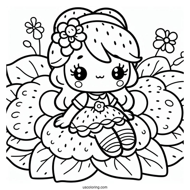 Strawberry Shortcake Coloring Page Sitting On Large Flower