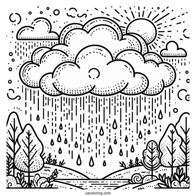 Easy Cloud With Rain Coloring Page