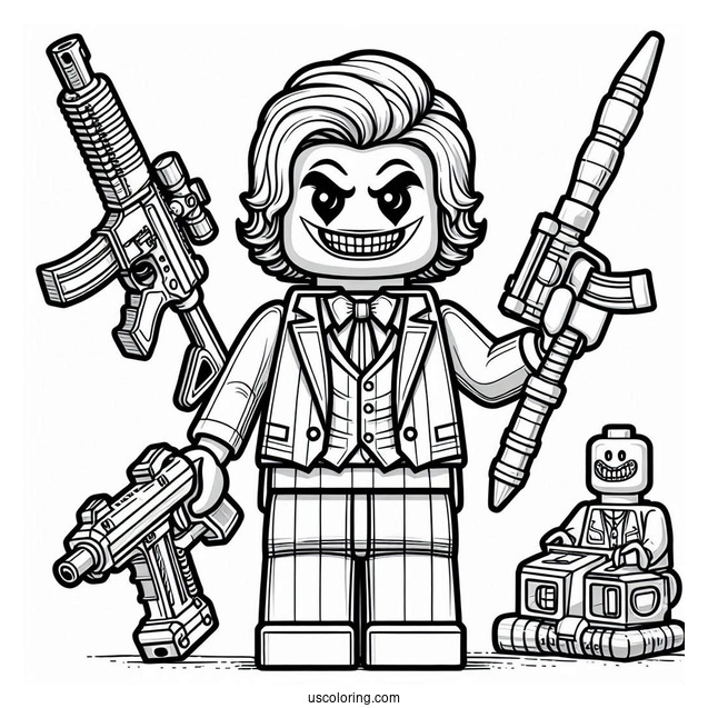 Lego Joker With Weapons Coloring Sheet