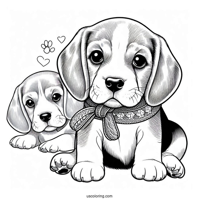 Coloring Page Of Realistic Beagle Puppy With Collar