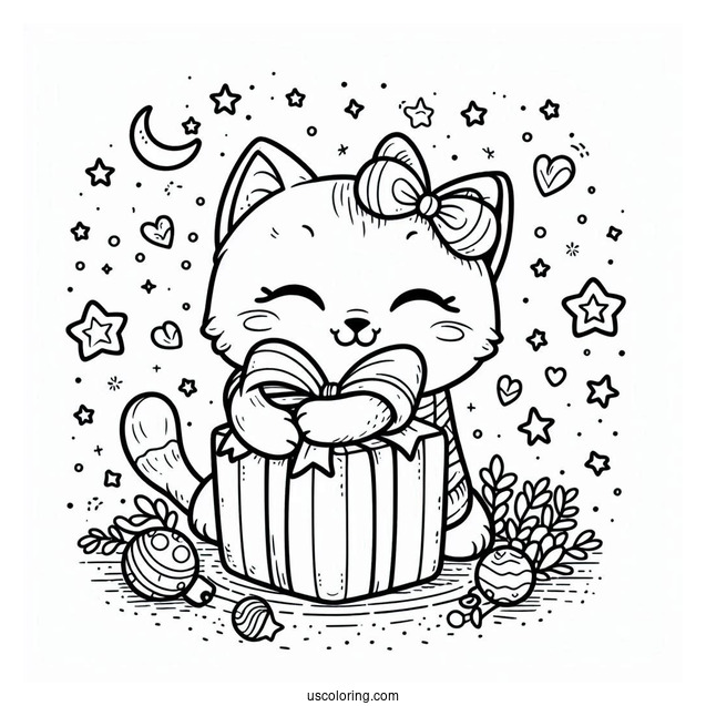 Cat Hugging Christmas Present