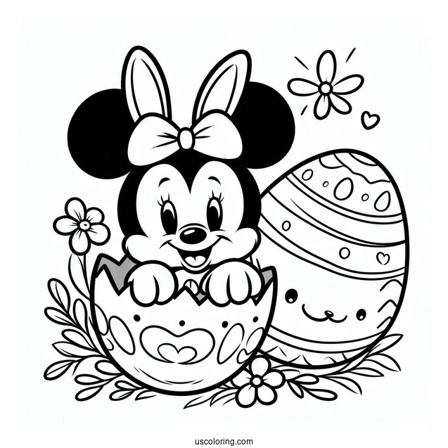Mickey Mouse With Bunny Ears Popping Out Of Easter Egg